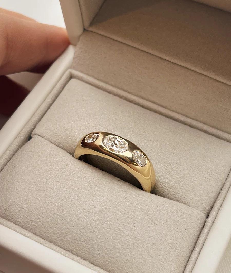 Oval Cut Gypsy Set Diamond Band, Lab Grown Diamond Band for Wedding ...