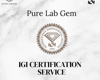 May include: A marble-textured background with the text "Pure Lab Gem" and "IGI CERTIFICATION SERVICE" in black. A circular seal reads "INTERNATIONAL GEMOLOGICAL INSTITUTE 1975". Diamond-shaped logos are also present.