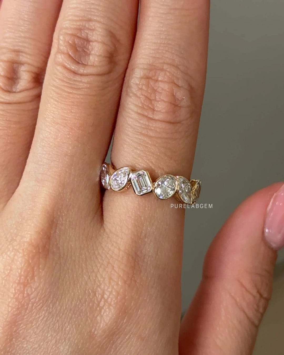 30 Pointer Mixed Shape Lab Grown Diamond Half Eternity Ring, 14k Solid ...