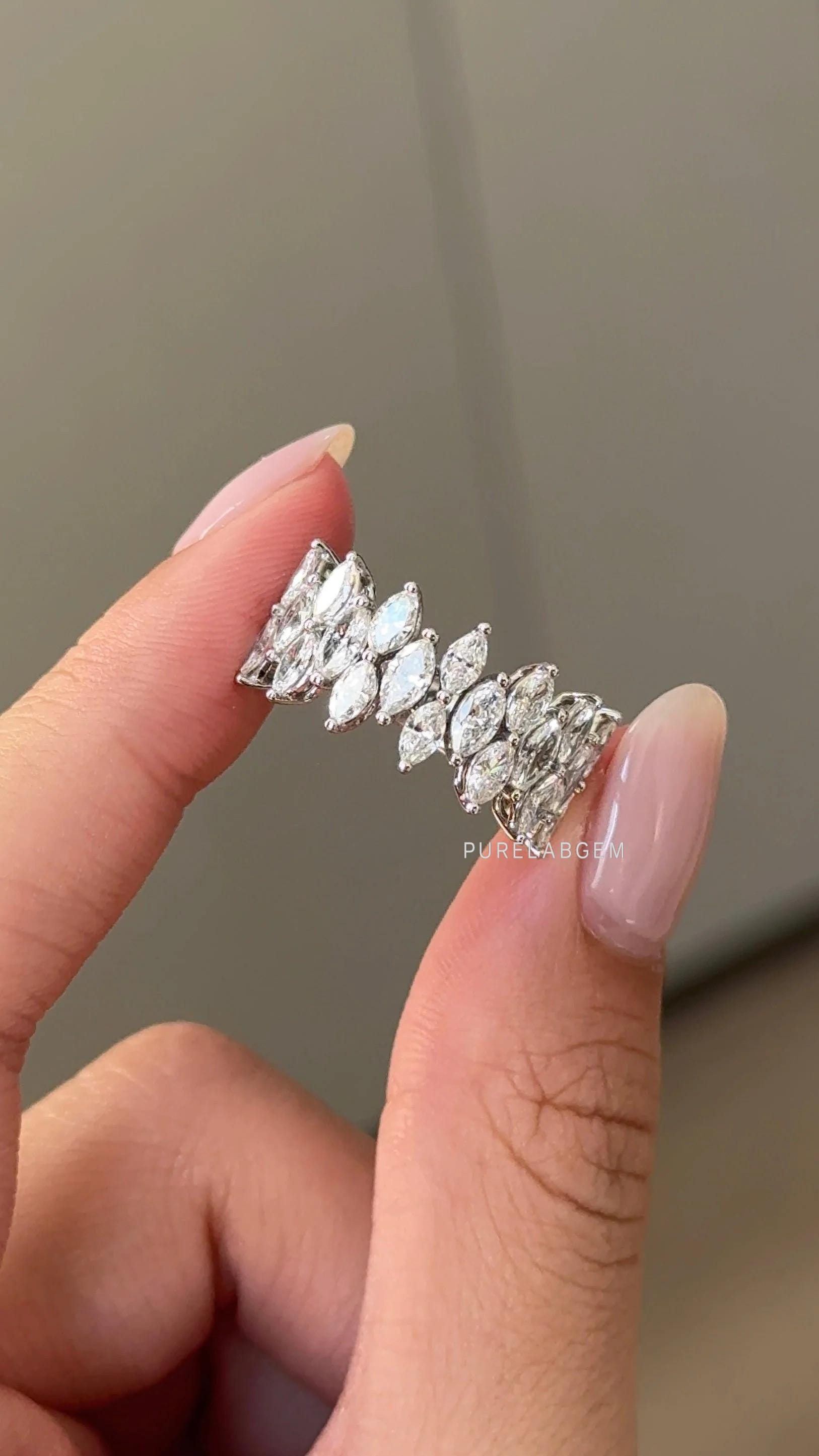 Marquise Cut Lab Grown Diamond Half Eternity Band, 14k Solid Gold ...