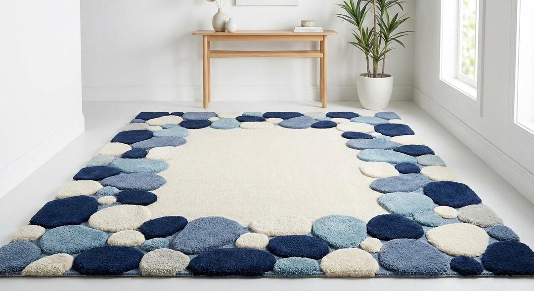 Blue Pebble Border 9x12 Hand Tufted Rug – Modern Statement for ...