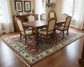 Hand knotted Red Oushak Wool Rug: Turkish Vintage Style, 4x6-12x18 ft