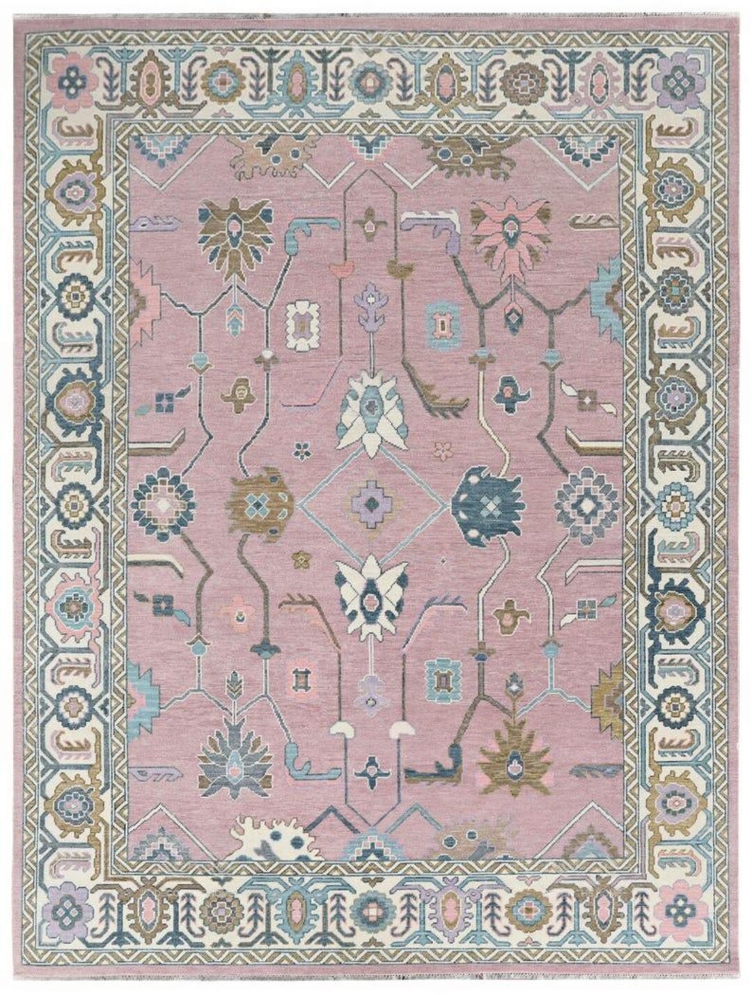 Pink Turkish Rug Pattern Quick Ship 5x8,8x10, 9x12ft. Pink Turkish Oushak Wool Rug – Hand ...