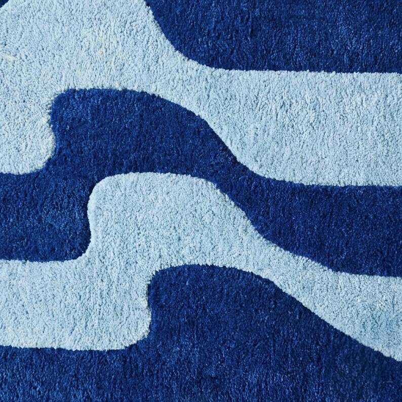 Modern Abstract Hand Tufted Wool Rug – Sculptural Blue Statement Piece ...