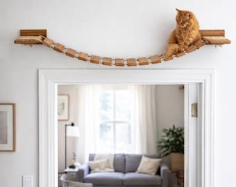 Wall Mounted Cat Bridge – Natural Wood Climbing Path for Cats