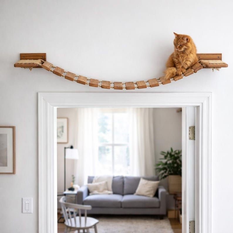 Wall Mounted Cat Bridge – Natural Wood Climbing Path for Cats - Etsy