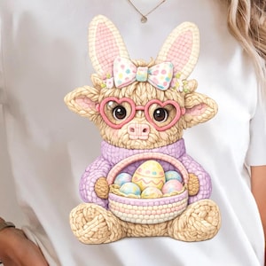 Vaca de Pascua de las Tierras Altas con Hilo Imitación PNG, Vaca de Pascua de las Tierras Altas con Coqueta PNG, Camisa de Pascua con Hilo Imitación, Vaca con Ganchillo, Bonita Vaca de Punto Grueso para Pascua