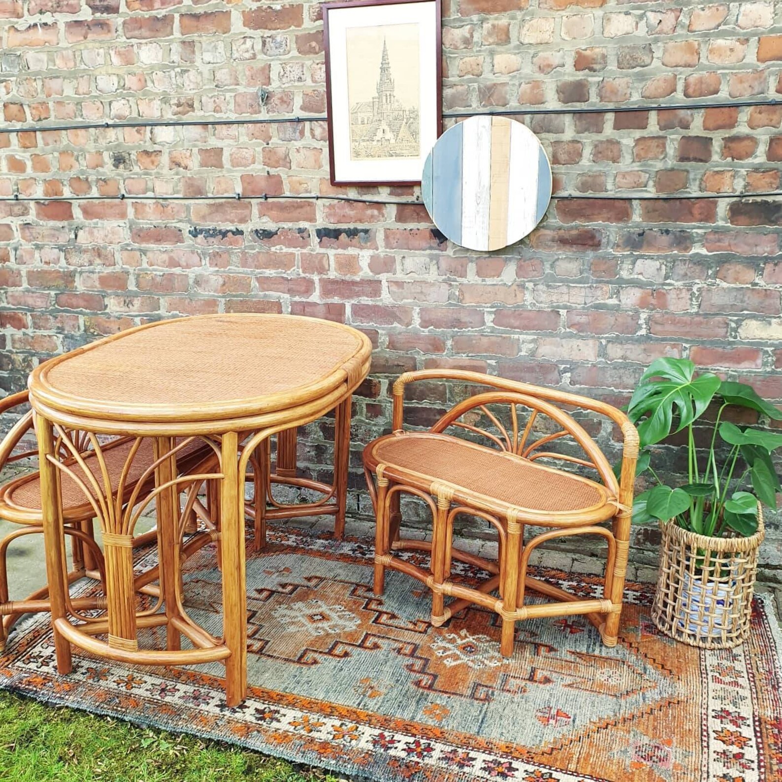 Vintage retro Bamboo Rattan nesting table chairs set bamboo Etsy