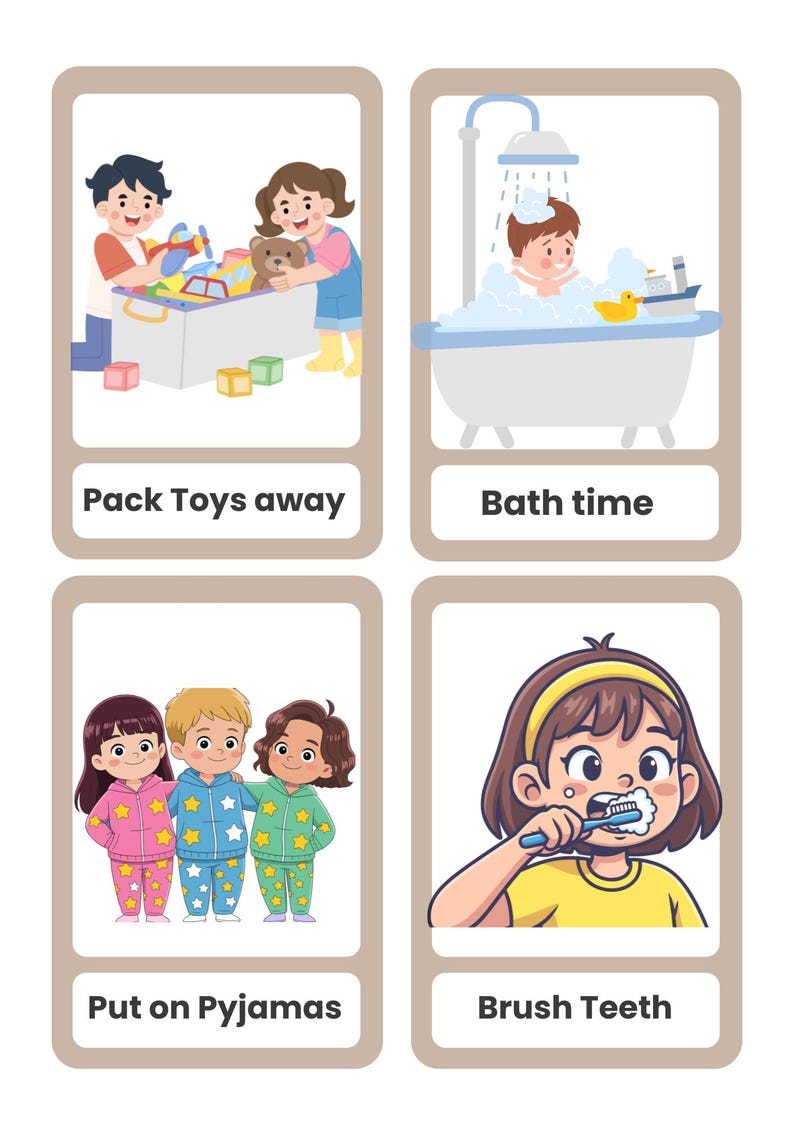 Pyjamas Routine Bedtime Routine Chart Printable. Toddler Bedtime Cards. Montessori ...
