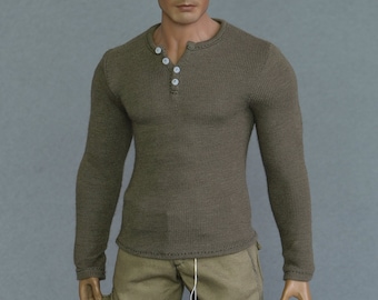 1/ 6th scale henley shirt inspired by Dexter Morgan for ~ 12 inch collectible figures e.g. Hot Toys TTM 19 Phicen TBLeague M31 M32 M33