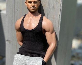 1/ 6th scale black tank top vest - fits ~ 12 inch figures e.g. Hot Toys TTM 18, 19, 21 TBLeague M31 M32 M33 etc...