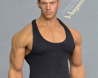 1/ 6th scale black XXL tank top vest for Phicen / TBLeague M34 M35 and Hot Toys TTM 20 size bigger action figures and male fashion dolls