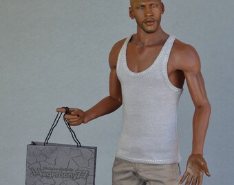 Longer 1/ 6th scale XXL grey tank top vest singlet for TBLeague M36A M36B (and other basketball player size) collectible poseable figures