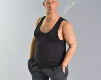 1/ 6th scale Worldbox AT018 Fat Body size black tank top / singlet / sleeveless A-shirt