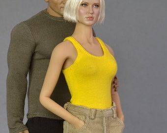 1/6th scale yellow tank top fits: female figures and dolls for example but not limited to Phicen / TBLeague, Barbie, Fashion Royalty...