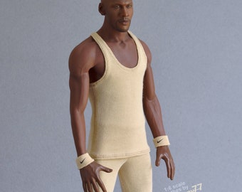 Longer 1/ 6th scale XXL beige tank top vest singlet for TBLeague M36A M36B (and other basketball player size) collectible poseable figures