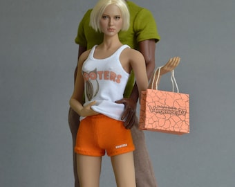 1/6th scale female clothing set: tank top and shorts with printed design