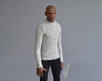 Longer 1/6 scale XXL heather grey long sleeved T-shirt for TBLeague M36A M36B (and other basketball player size) collectible poseable figure