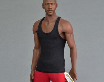 Longer 1/ 6th scale XXL black tank top vest singlet for TBLeague M36A M36B (and other basketball player size) collectible poseable figures