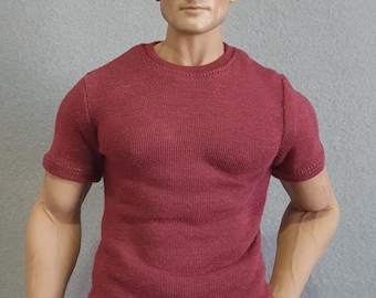 1/ 6th scale XXL burgundy T-shirt fits TBLeague Phicen M34 M35 and Hot Toys TTM 20 size larger collectible figures & male fashion dolls