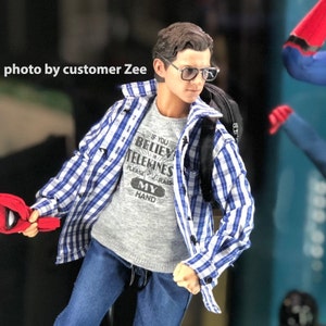 1/ 6th scale T-shirt inspired by Peter Parker in recent Spider-Man movies w printed &quot;If You Believe In Telekinesis Please Raise My Hand&quot;