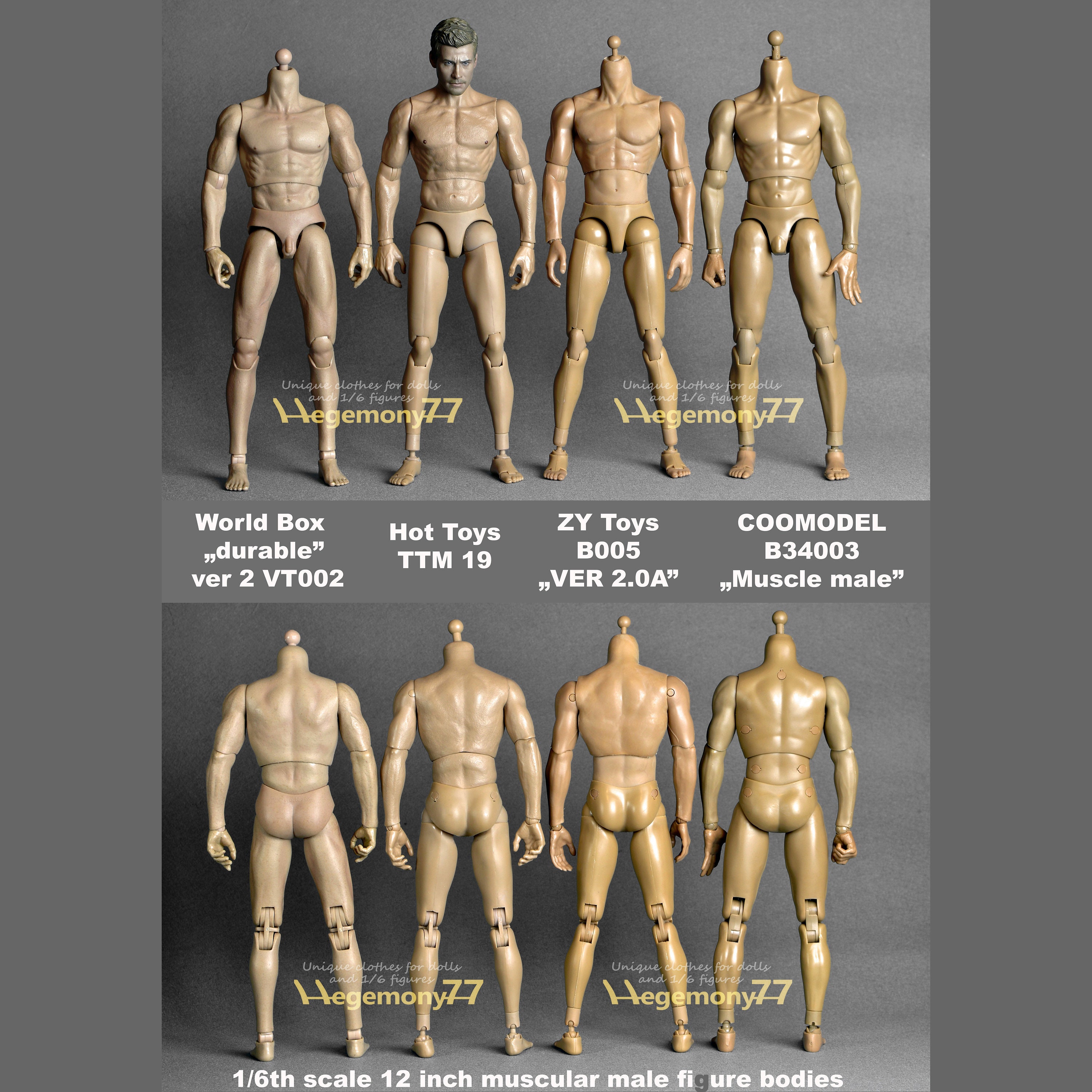 1/6スケールのネイビーブルーのトランクス、メンズ下着。12インチの