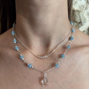 Collier Argent Fin Avec Aigue-marine - Fait Main - Pierre Naturelle - Modèle ROSEMIMOSA - Neuf Avec étiquette