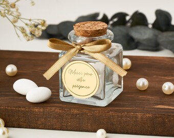 Almond in Glass Jar Wedding Favors, Square Glass Bottle, Engagement and Baptism Communion Gift