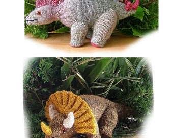 STEGOSAURUS and TRICERATOPS dinosaur knitting patterns by Georgina Manvell