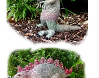 TWO DINOSAUR knitting patterns Tyrannosaurus and Stegosaurus by Georgina Manvell