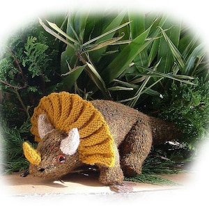 TONY TRIPLEHORN the Triceratops dinosaur toy knitting pattern by Georgina Manvell