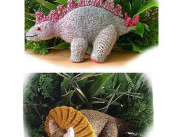 Triceratops and Stegosaurus dinosaur knitting patterns by Georgina Manvell