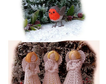 ROBIN Redbreast and Christmas ANGELS PDF toy knitting pattern by Georgina Manvell.