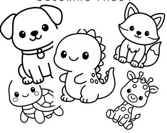 30 Kawaii Animals Coloring Pages for Kids –  Printable Coloring Book PDF – Instant Download