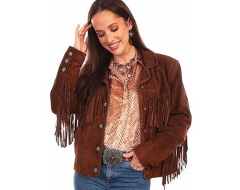 Braune Wildleder Westernjacke Damen | Vintage Fransen Cowgirl Mantel