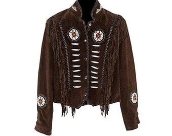 Vintage Brown Suede Fringe Jacket | Beaded Cowgirl Western Coat
