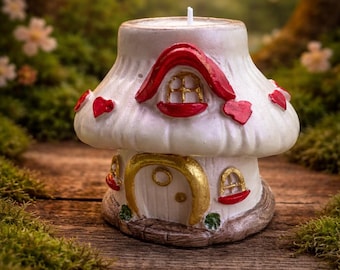 Fairy Cottage Candle, Whimsical Mushroom House, Bookish Decor