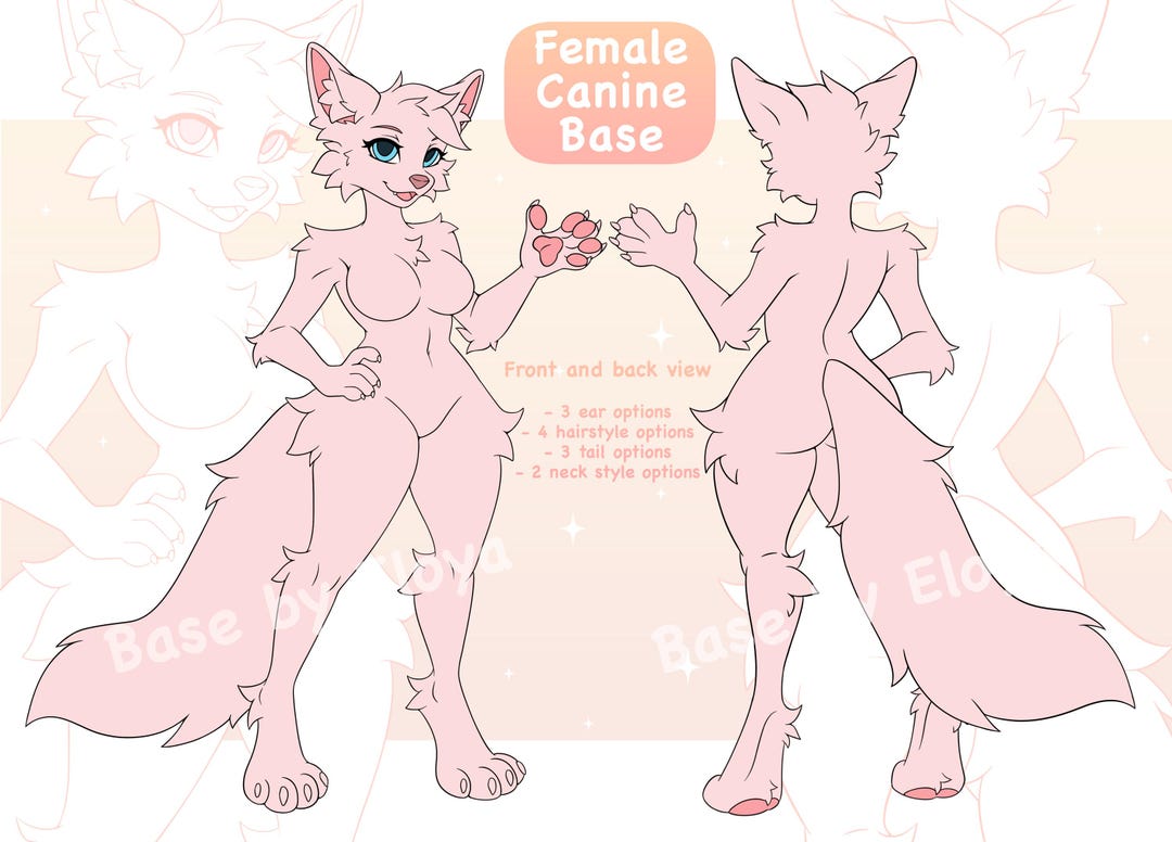 Furry Female Canine Reference Sheet Lineart Base Ref - Etsy