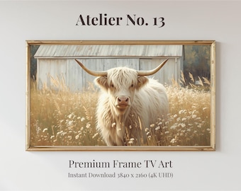Highland Cow Landscape Frame TV Art, Rustic Farmhouse Decor (Digital Download)