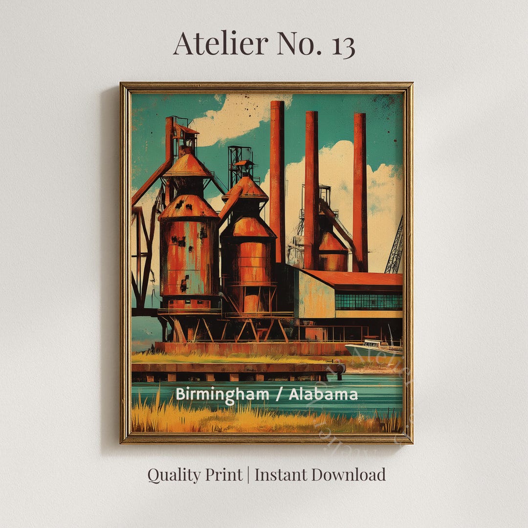Vintage Industrial Art - Printable Steel Mill Illustration, Retro ...