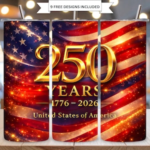 Amerika 250 år Amerika 1776 2026 Sublimering PNG 20oz Skinny Tumbler Wrap Patriotiska USA Bicentennial Digital Nedladdning