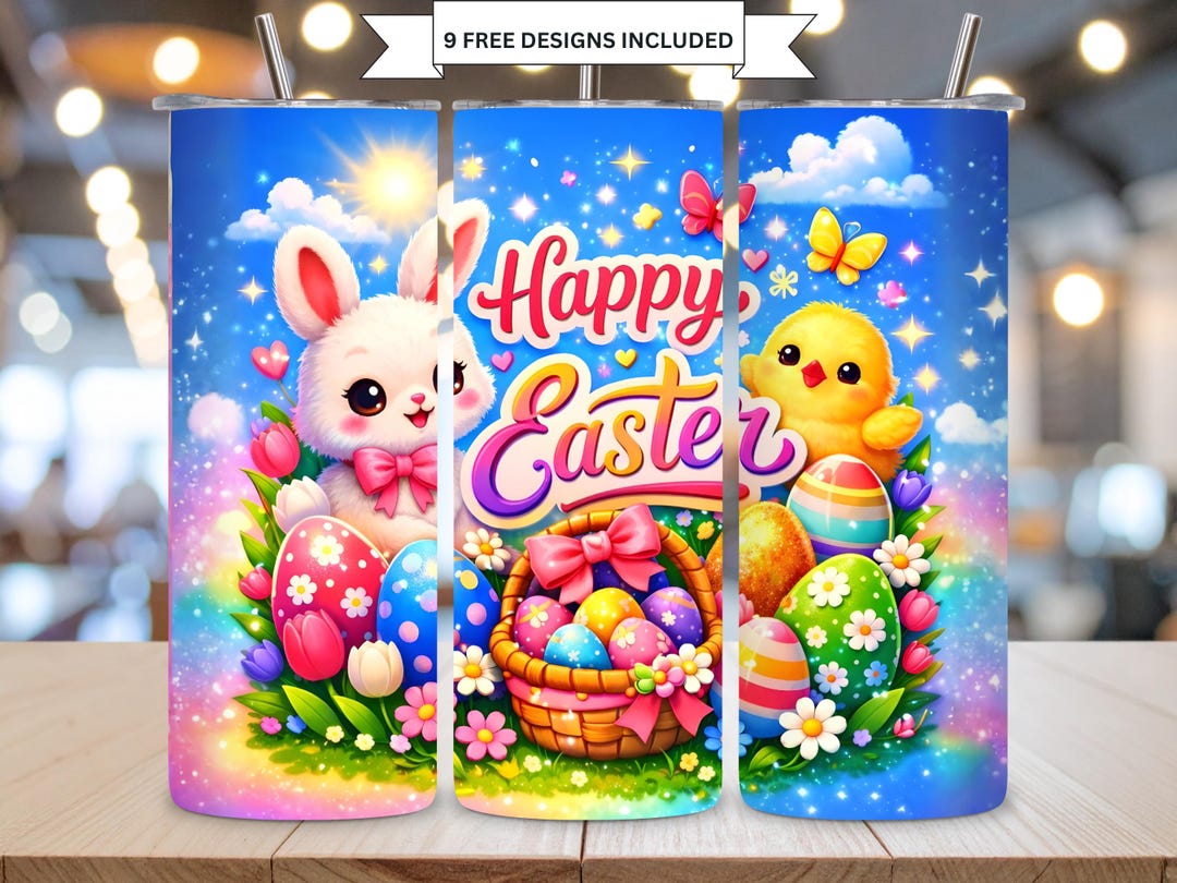 Easter Bunny Tumbler Wrap 20oz Skinny PNG Sublimation Design Chick ...