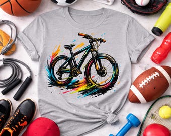 Colorful Bike PNG Mountain Bicycle Shirt Design Cycling Graphic Tee MTB Rider Sublimation Print Fitness Digital Download
