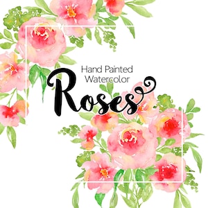 Digital floral clipart - Watercolor flower clipart, Pink rose watercolor clipart, Watercolor Bouquets, Hand Painted clipart flowers