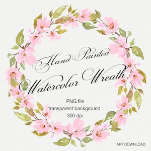 Watercolor Floral Wreath Clipart - Spring digital wreath, Pink flowers, Watercolor wreath, Digital floral frame, Wreath PNG, Flower wreath