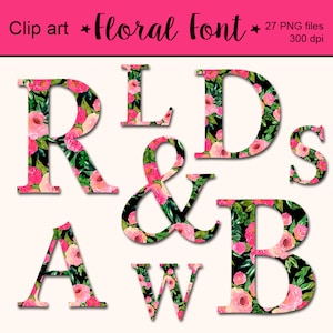 Floral Alphabet - Digital floral letters, Floral Monogram letters, Initials floral letters, Wedding floral letters, Flowers monogram letter