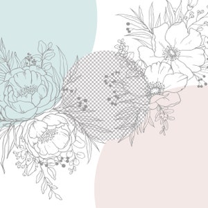 May include: A digital illustration of a bouquet of flowers with white and light blue petals. The flowers are arranged in a circular shape with a checkered background. The background is a combination of light blue, white, and light pink.