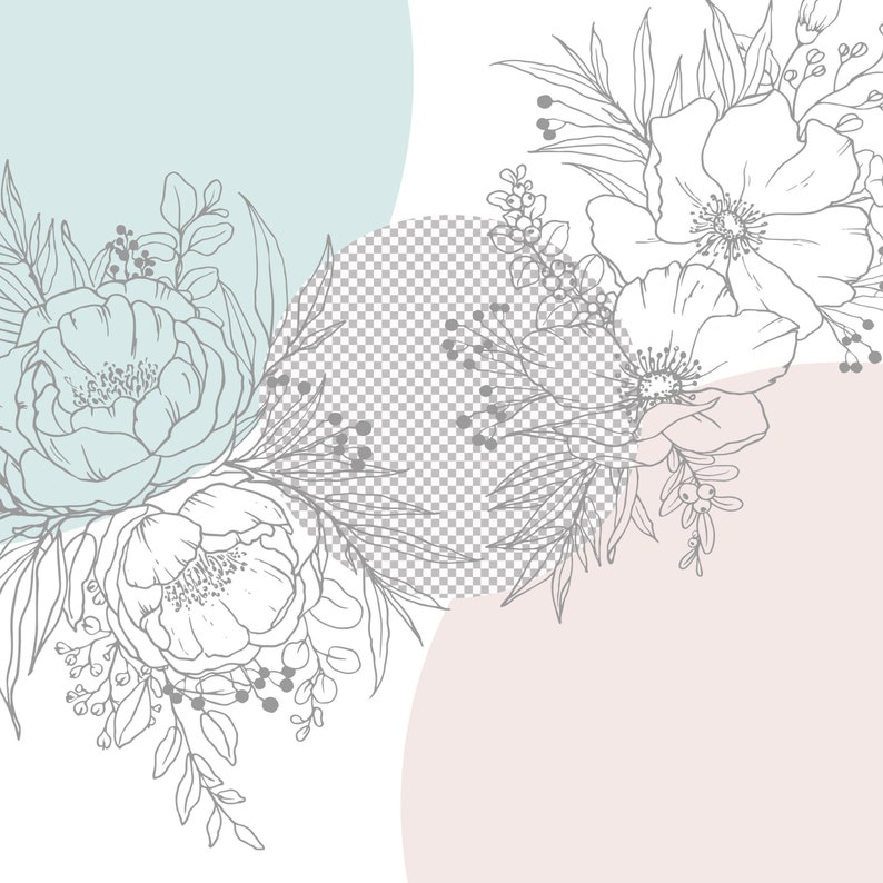 May include: A digital illustration of a bouquet of flowers with white and light blue petals. The flowers are arranged in a circular shape with a checkered background. The background is a combination of light blue, white, and light pink.