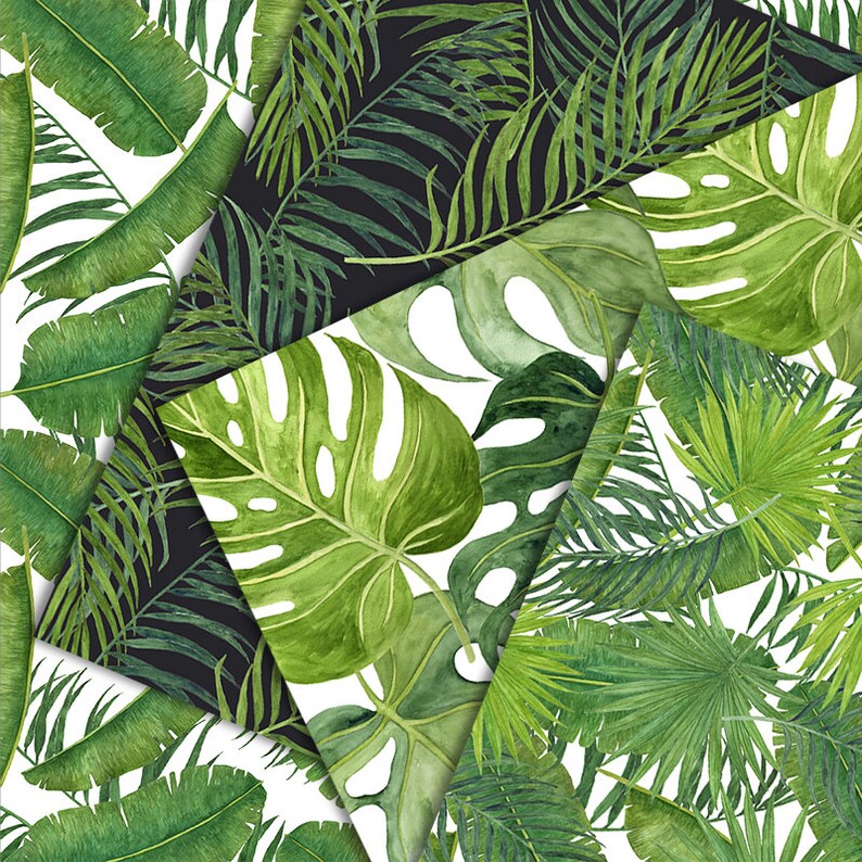Digital Scrapbook Paper Tropical Leaves Digital Paper Etsy