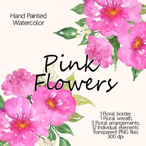 Watercolor flower clipart - Pink watercolor flowers, Floral wreath clipart, Watercolor bouquet clipart, Hand Painted Clip Art, Floral border